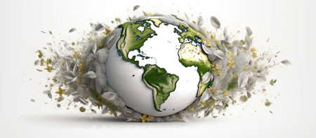 Planet earth in the explosion of petals. 3D rendering.の素材