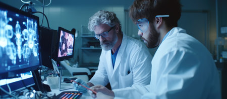 Team of doctors looking at x-ray image in modern hospital.の素材