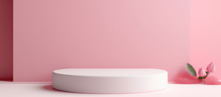 3d rendering of minimal geometric forms. Pink podium background for product presentation.の素材