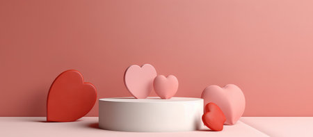 3d render of Valentine's day background. Abstract minimal scene with podium and hearts.の素材