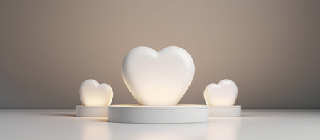 3d rendering of a white heart on a pedestal in the studioの素材