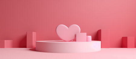 3d render of podium for product display with heart shape. Valentine's day concept.の素材