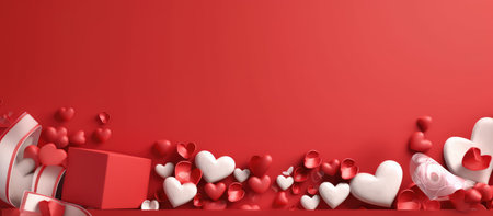 Valentine's day background with red hearts and gift box. 3d renderingの素材