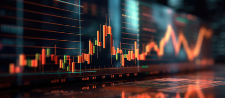 3D rendering of stock market financial indicator on digital screen. Business and finance concept.の素材
