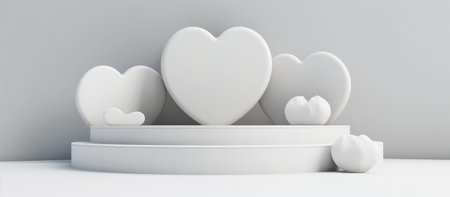 3d render of valentine's day background, white heartsの素材