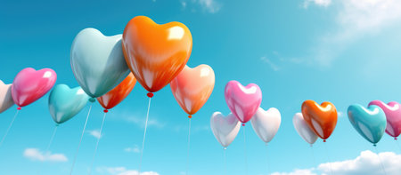 Heart shaped balloons on blue sky background. 3D Rendering.の素材