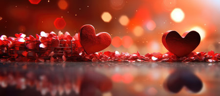 Valentine's day background with red hearts on bokeh backgroundの素材