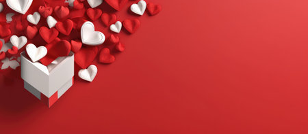 Valentine's day background with red and white hearts. 3d illustrationの素材