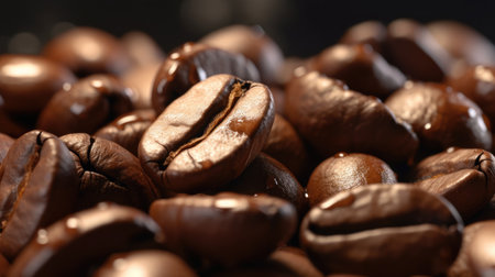 Coffee beans on a dark background. Close-up.の素材