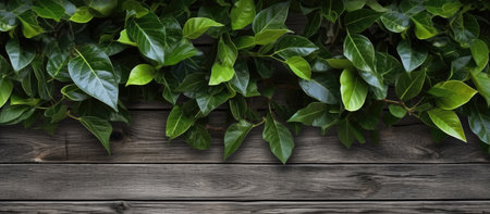 Green leaves on a wooden background. Green leaves on a wooden background.の素材