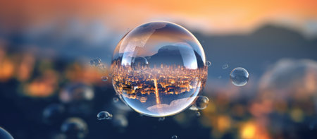 Beautiful view of a city in a glass ball. 3D renderingの素材
