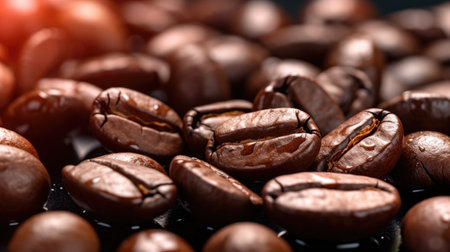 Coffee beans on a black background. Close-up.の素材