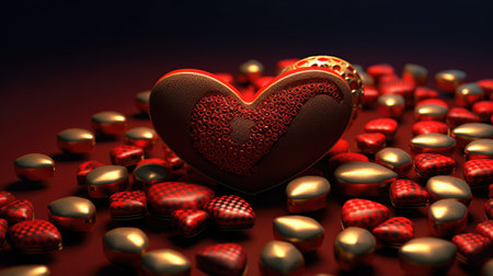 Valentine's day background with red hearts. 3D renderingの素材