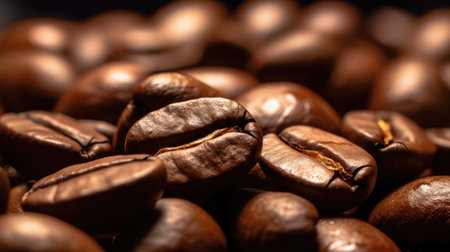 roasted coffee beans close up, macro shot with shallow depth of fieldの素材