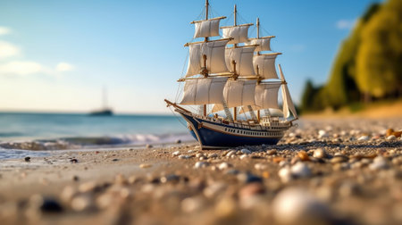 Sailing boat on the seashore. The concept of travel and recreation.の素材