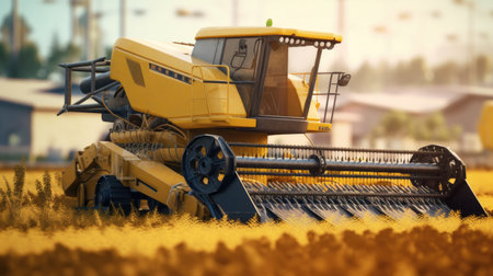 Combine harvester working on a wheat field. 3D renderingの素材