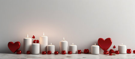 Valentine's day background with candles and hearts. 3d renderingの素材