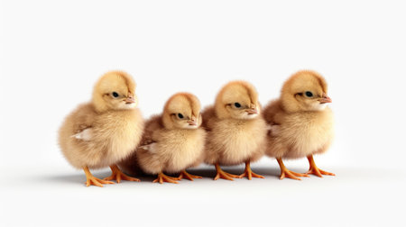 group of little yellow chicken isolated on white background. 3d renderingの素材