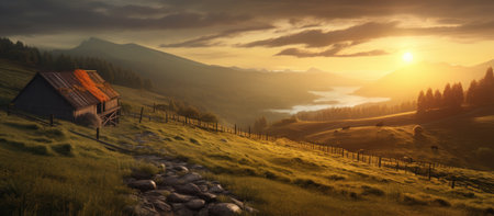 Fantastic sunset in the mountains. Dramatic scene. Carpathians, Ukraine, Europe. Beauty world.の素材