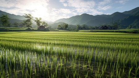 Rice field in the countryside of Chiang Mai, Thailand.の素材