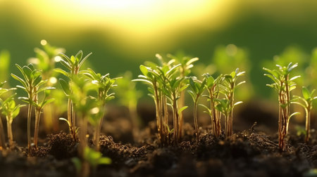 Green seedling illustrating concept of new life and development in early springの素材