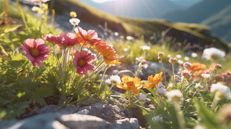 Flowers in the mountains. Beautiful summer landscape in the mountains.の素材