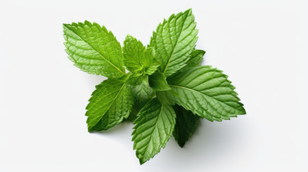Fresh mint leaves isolated on white background. Mint leaves close up.の素材