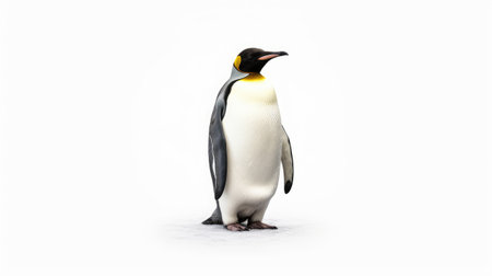 King penguin standing on snow isolated on white background with clipping pathの素材