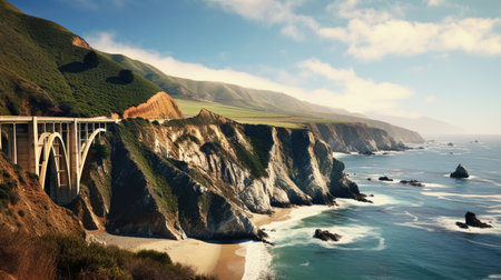 A panoramic view of the Pacific Coast Highway in California.の素材