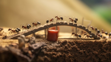 Ants and mousetrap on a piece of wood.の素材