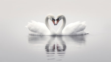 Two white swans on the water. Two swans in love.の素材