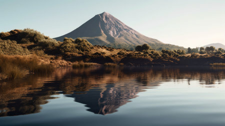 Mt Kilimanjaro reflected in water, Tanzania, Africaの素材
