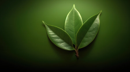 Green leaves on a dark green background, with copy space for textの素材