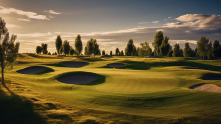 golf course in the morning with beautiful sky and clouds,3d renderの素材