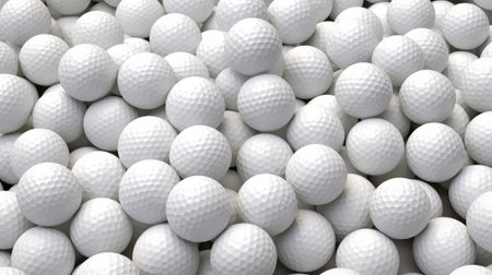 Golf balls in a pile on a white background. High quality photoの素材