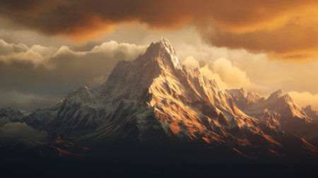 Beautiful mountain landscape with clouds and sunlight. 3d rendering.の素材