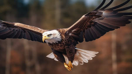 Adult Bald Eagle (Haliaeetus leucocephalus) in flight.の素材