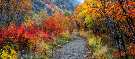 Autumn landscape with colorful forest. Fall in the Caucasus mountains.の素材
