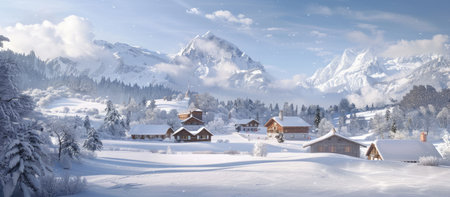 A winter getaway in the Swiss Alps. . --ar 16:7 Job ID: 64e1efad-4eec-45c2-8741-bb451918ab9aの素材