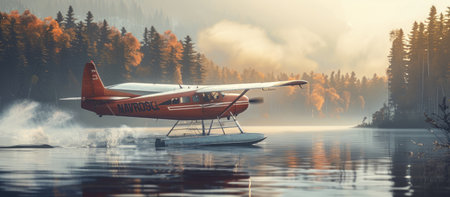 A seaplane taking off from a lake. . --ar 16:7 Job ID: a51f8a1a-9e54-4797-8069-eac68dac820bの素材