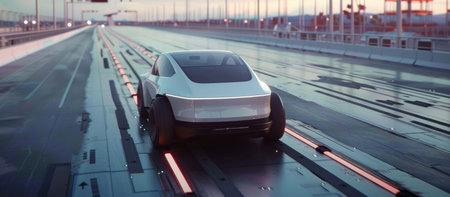 A self-driving car on a test track. . --ar 16:7 Job ID: 1b2fba49-b1b8-4cfa-beca-575b546aed34の素材
