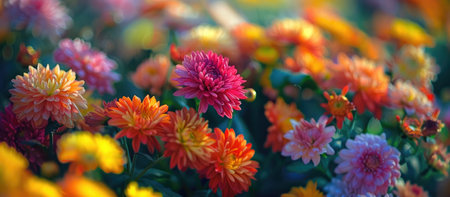 Colorful dahlia flowers blooming in the garden, selective focusの素材