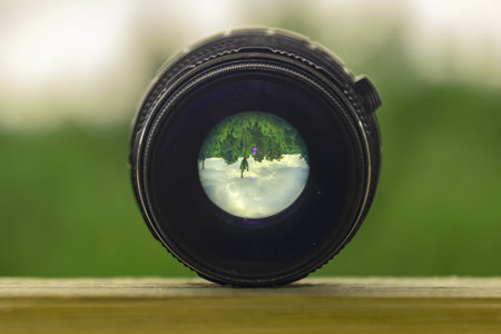 photo lens on bokeh green background