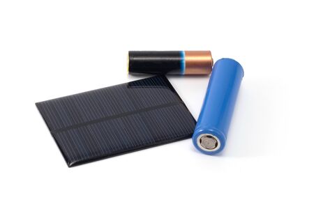 sources of electricity the battery and the solar panel isolatedの写真素材