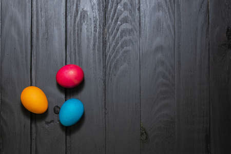 Colorful easter eggs clean on wooden background, easter day conceptの写真素材