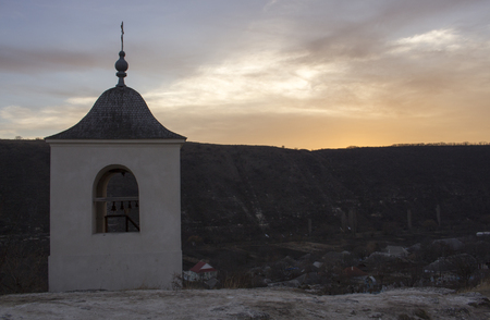 The bell tower of the cave monastery in Old Orhei, Moldovaの写真素材
