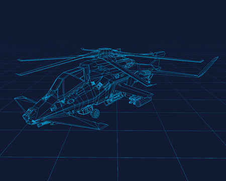 Futuristic Helicopter Concept wireframe, perspective 3d technology vector illustrationの写真素材