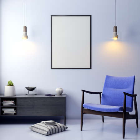 Mockup Poster in the interior, 3D illustration of a modern designの写真素材