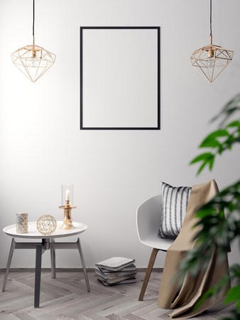 Mockup Poster in the interior, 3D illustration of a modern designの写真素材