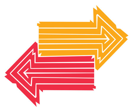 Two colorful arrows made out of lines pointing into opposite directions